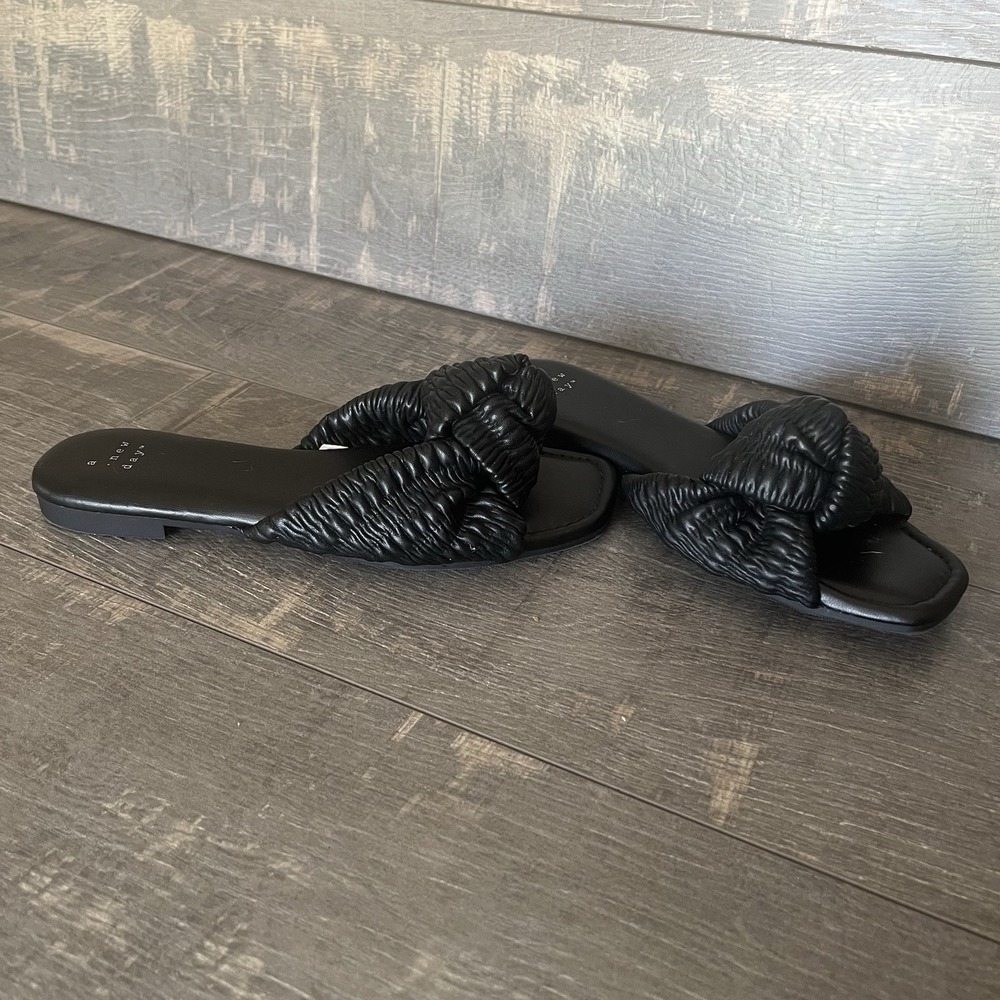A New Day Black Knot Slide Sandals Womens Size 7 Square Toe Minimalist Comfort - Picture 4 of 9